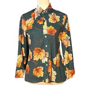 Vintage 1970s Long Sleeve Dagger Collar Button Shirt Womens Psychedelic Disco